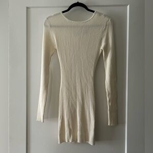 Forever 21 Ivory Ribbed Long Sleeve Bodycon Dress